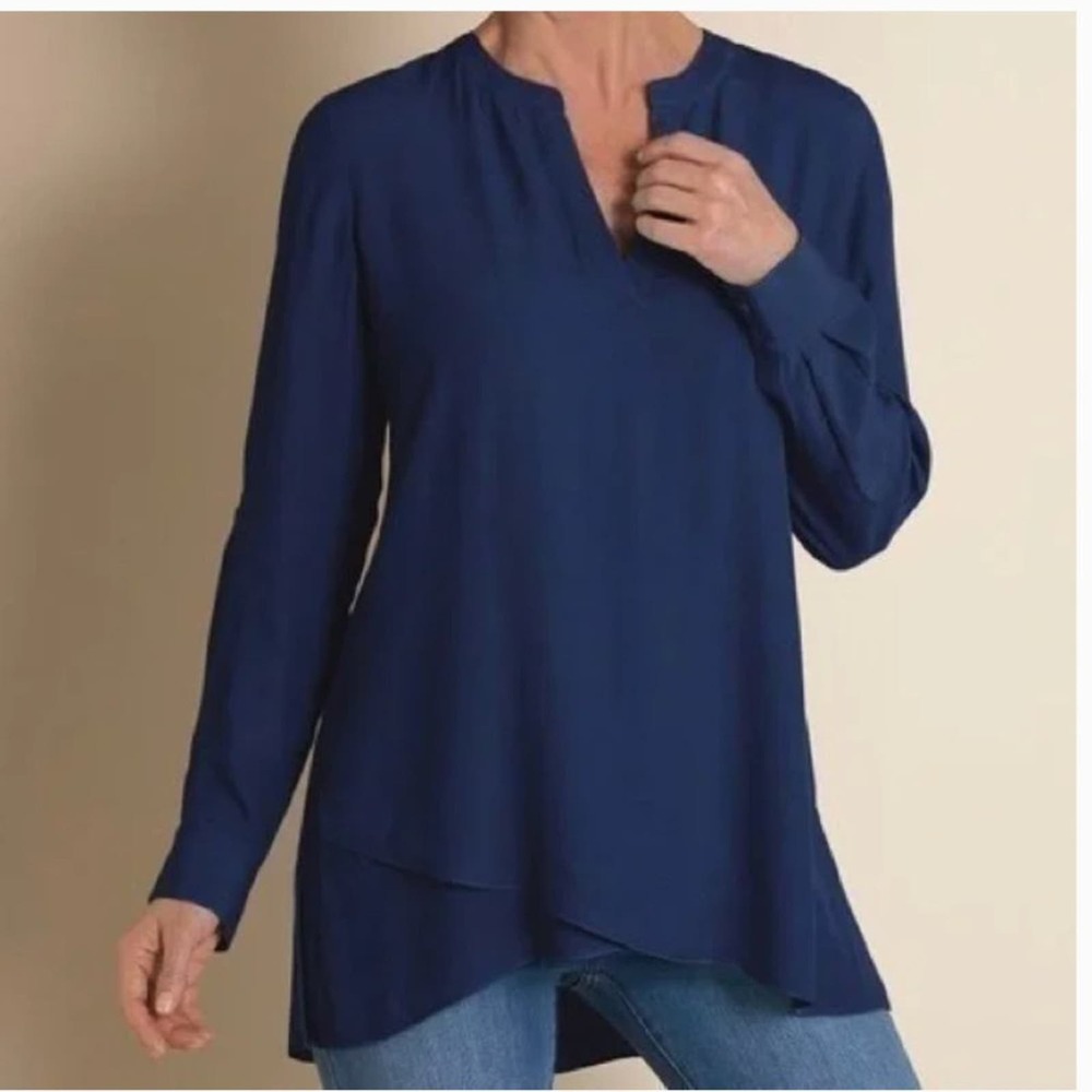 Soft Surroundings Asymmetrical Navy Blue Tunic Top Size L